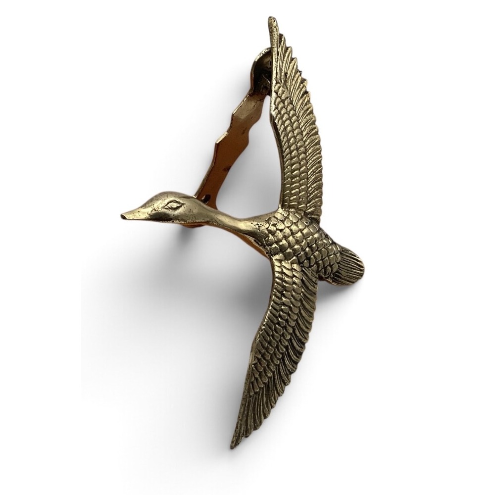 Vintage Solid Brass Flying Goose Door Knocker Mallard Duck Entry Hardware Decor - Picture 2 of 4